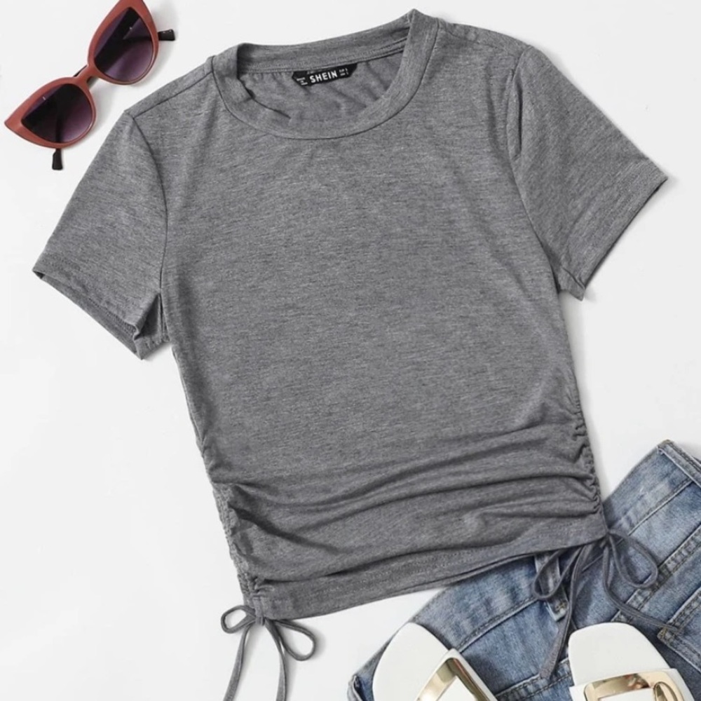 SHEIN drawstring side solid tee